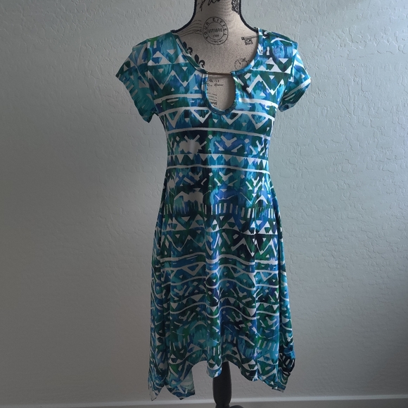 🆕 Lexington Avenue Asymmetric Blue Geometric Pattern Dress_Small - Picture 1 of 7